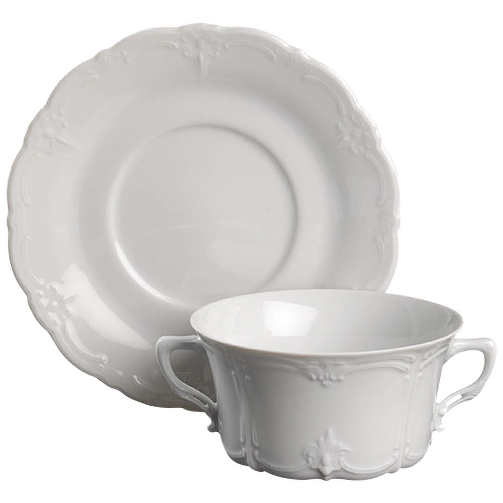 Baronesse White Flat Cream Soup Bowl & Saucer Set by Tirschenreuth-1