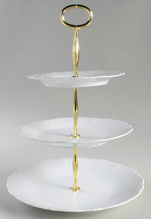 Baronesse White 13 7/8"-14 1/4" 3-Tiered Serving Tray(DP,SP,BB) HC by Tirschenreuth-1
