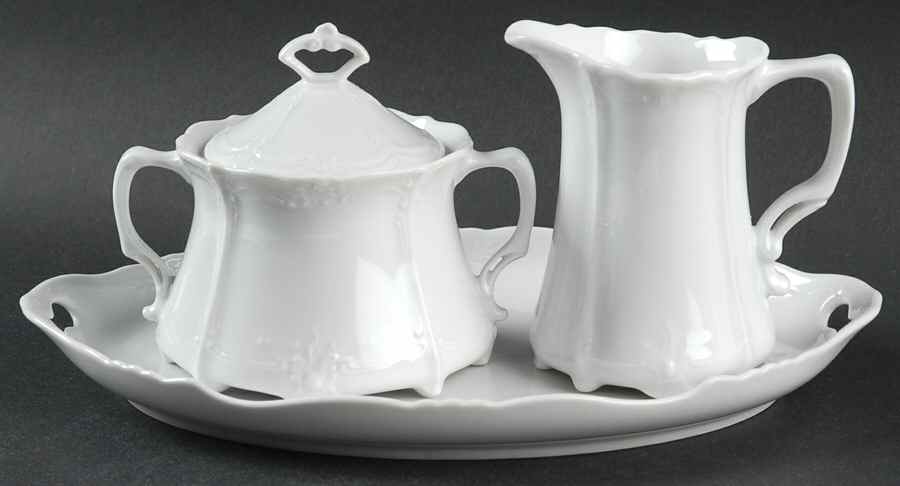 Baronesse White Creamer & Sugar with Lid & Tray Set by Tirschenreuth-1