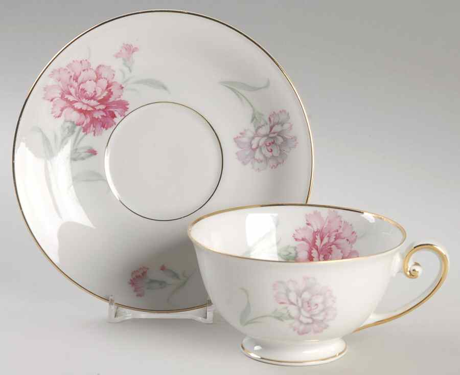 Carnation Footed Cup & Saucer Set by Tirschenreuth-1