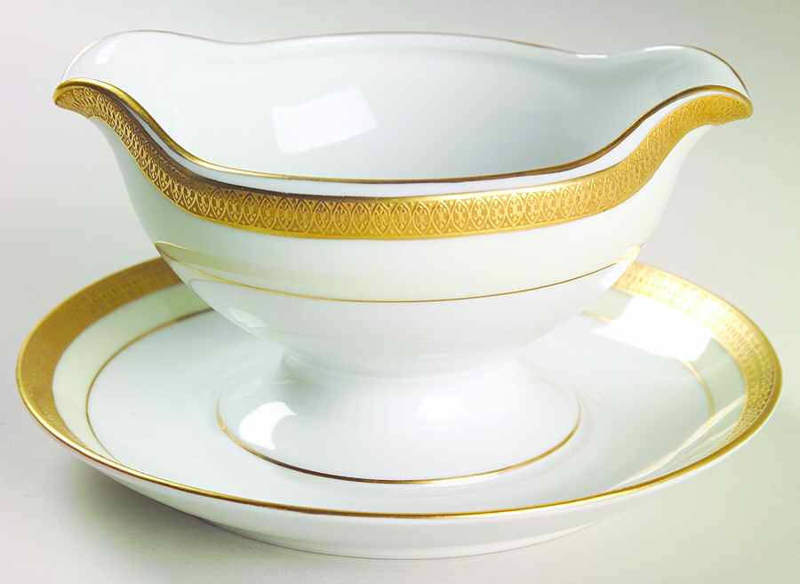 Clifton (Cream Border) Gravy Boat with Attached Underplate by Tirschenreuth-1