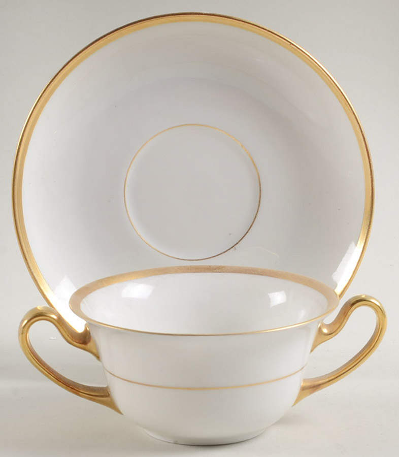 Colonial (Smooth Gold Band) Flat Bouillon Cup & Saucer by Tirschenreuth-1