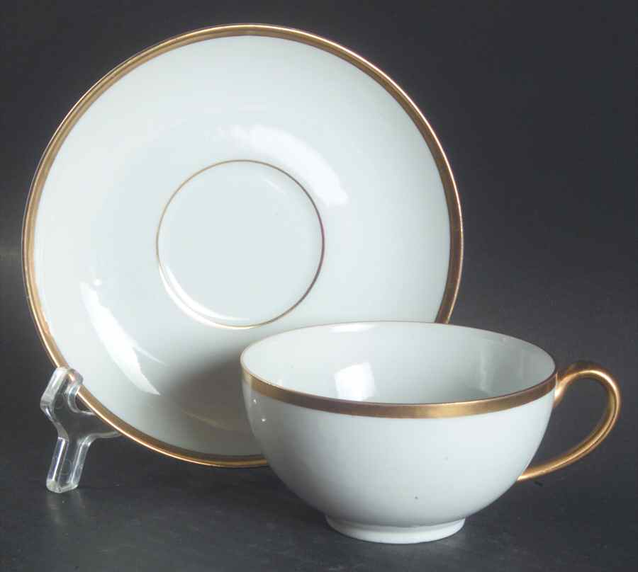 Colonial (Smooth Gold Band) Flat Cup & Saucer Set by Tirschenreuth-1
