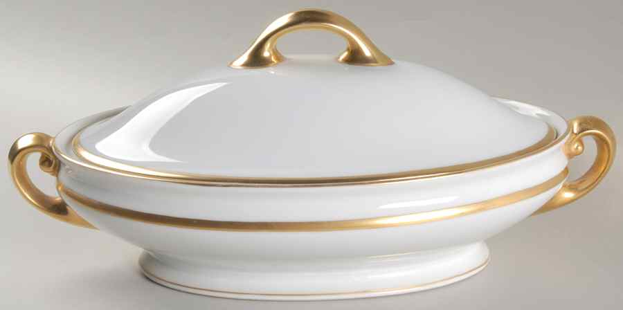 Colonial (Smooth Gold Band) Oval Covered Vegetable by Tirschenreuth-1