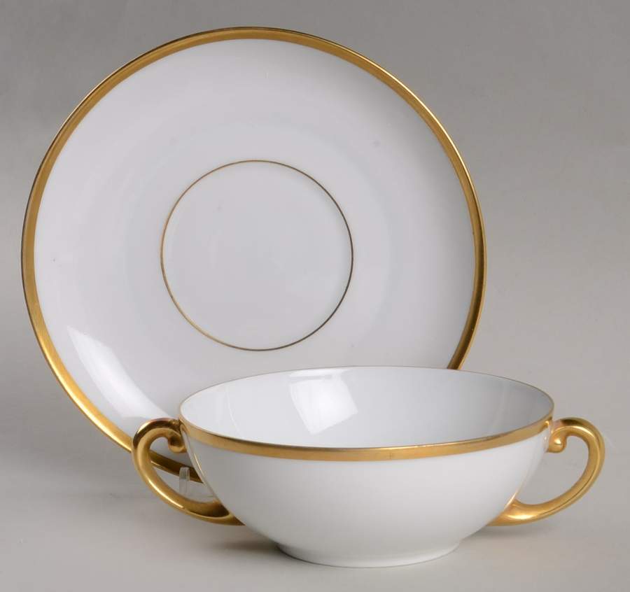Colonial (Smooth Gold Band) Flat Cream Soup Bowl & Saucer Set by Tirschenreuth-1