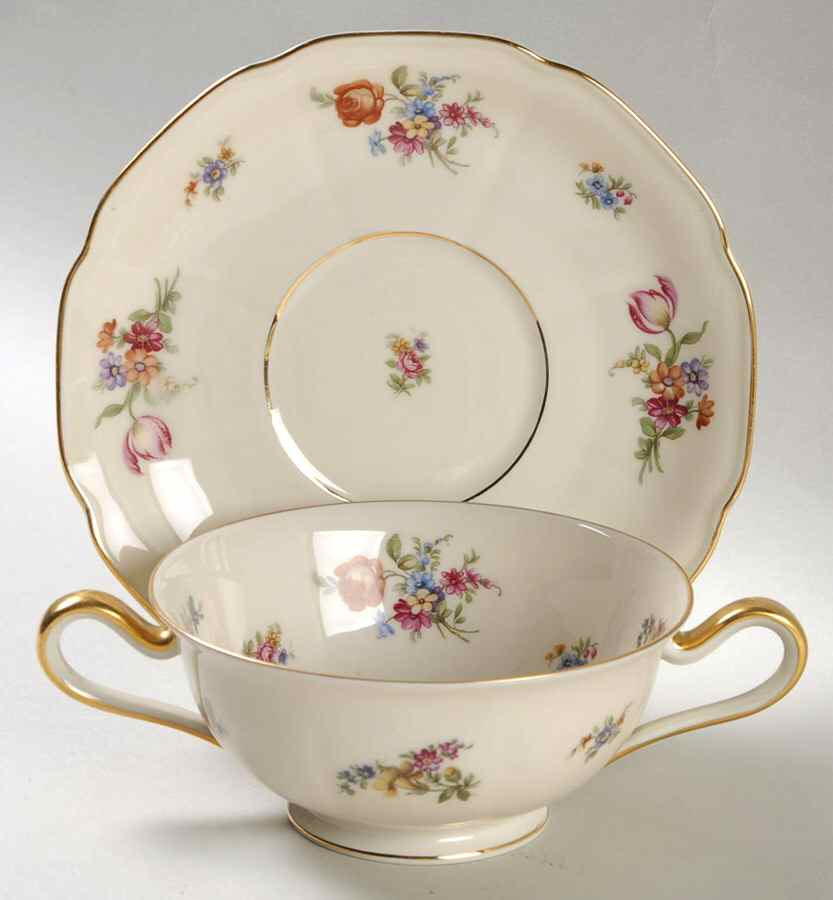 Colwyn Footed Cream Soup Bowl & Saucer Set by Tirschenreuth-1