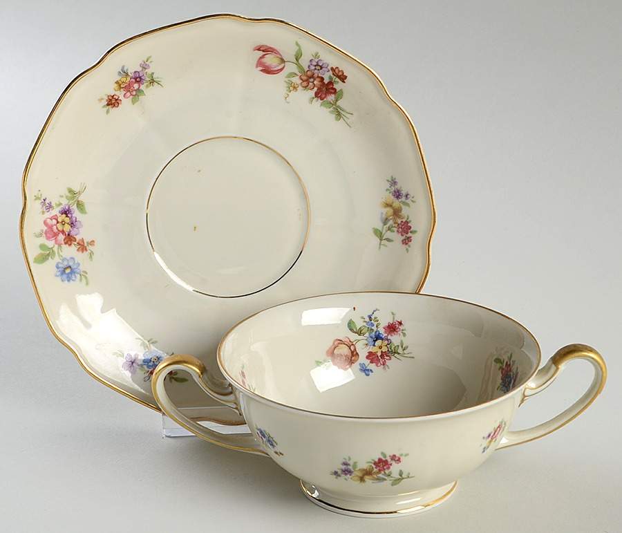 Colwyn Footed Cream Soup Bowl & Saucer Set by Tirschenreuth-1