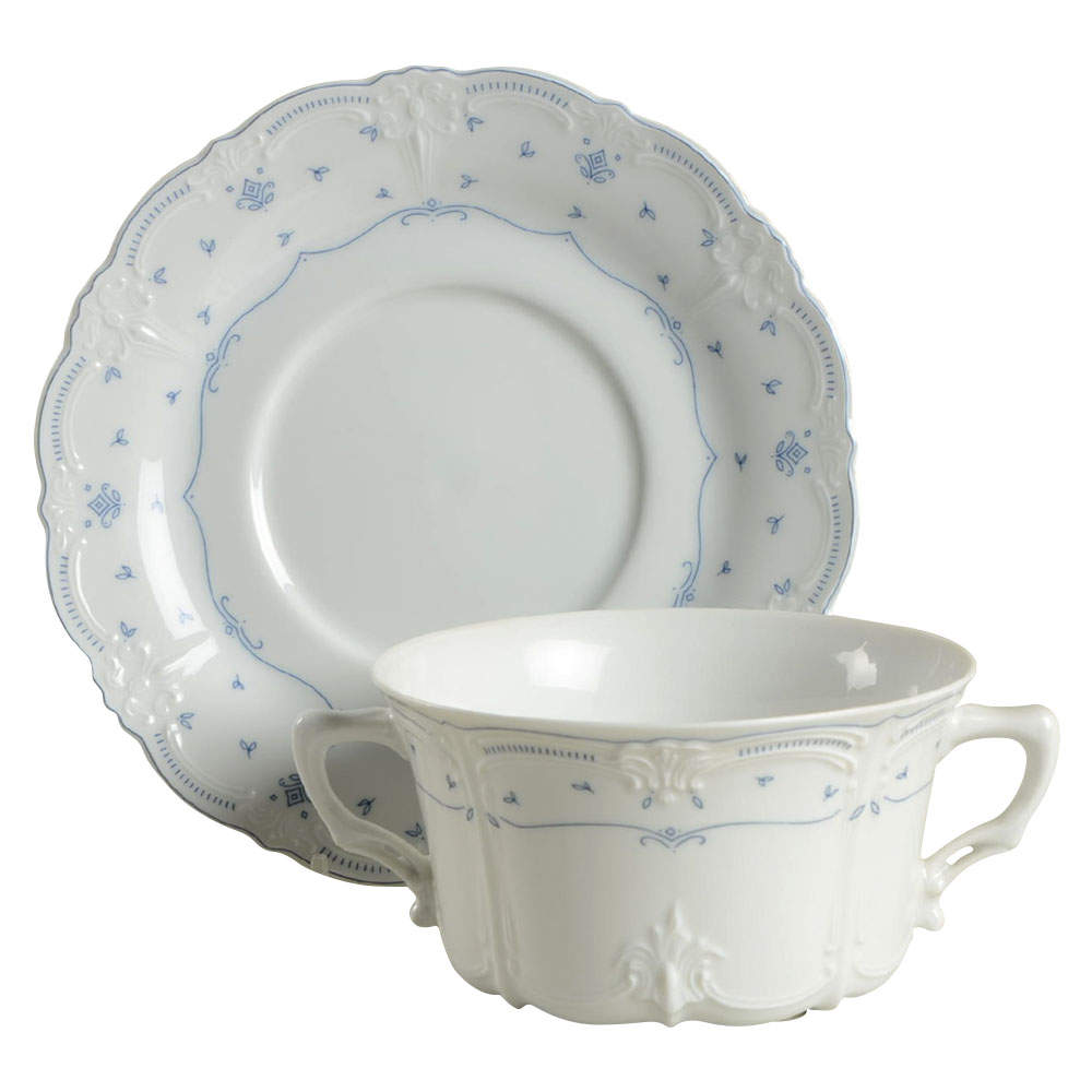 Fleur De Lis Blue Flat Cream Soup Bowl & Saucer Set by Tirschenreuth-1