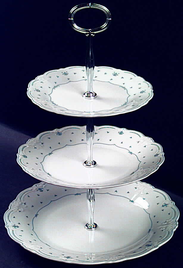 Fleur De Lis Blue 13 7/8"-14 1/4" 3-Tiered Serving Tray(DP,SP,BB) HC by Tirschenreuth-1