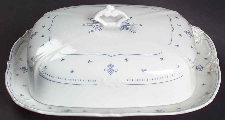 Fleur De Lis Blue Rectangular Covered Butter by Tirschenreuth-1