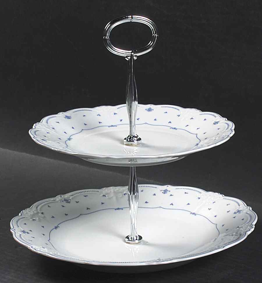 Fleur De Lis Blue 6 5/8"-10"  2 Tiered Serving Tray (Dp, Sp) HC by Tirschenreuth-1
