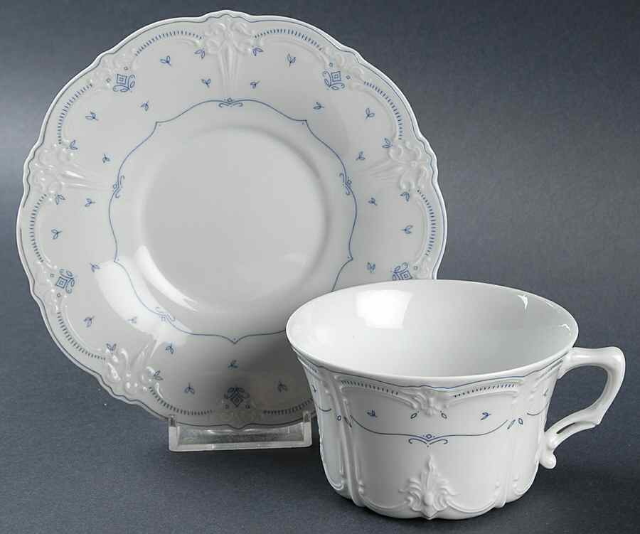 Fleur De Lis Blue Flat Cup & Saucer Set by Tirschenreuth-1