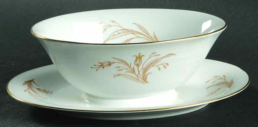 Golden Bell Gravy Boat with Attached Underplate by Tirschenreuth-1