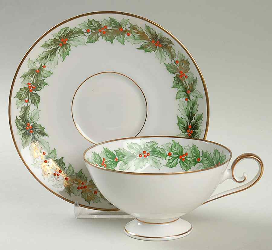 Holly Footed Cup & Saucer Set by Tirschenreuth-1