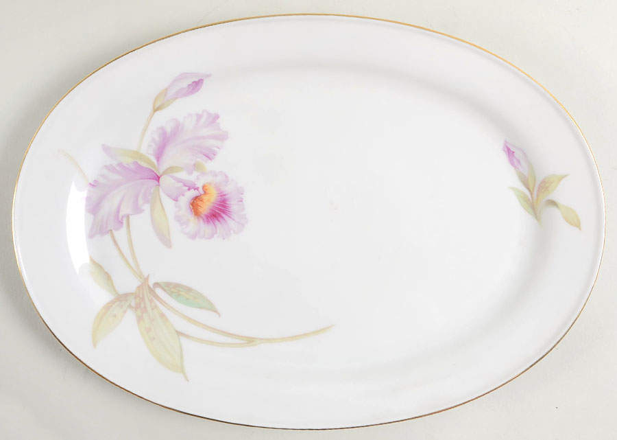 Orchid (White Background) 12" Oval Serving Platter by Tirschenreuth-1