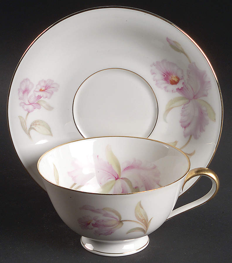 Orchid (White Background) Footed Cup & Saucer Set by Tirschenreuth-1