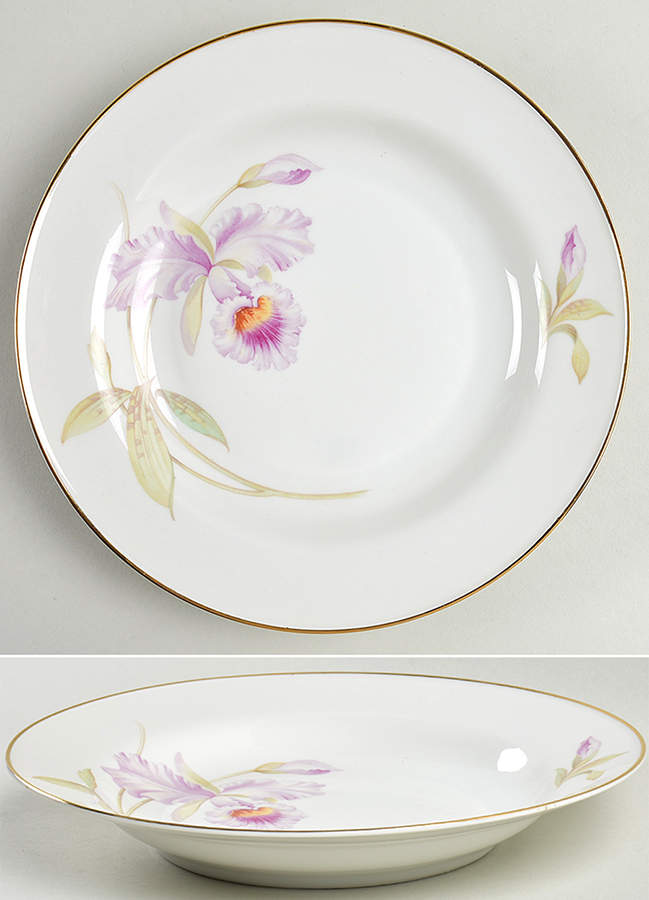 Orchid (White Background) Large Rim Soup Bowl by Tirschenreuth-1