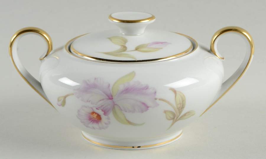 Orchid (White Background) Sugar Bowl & Lid by Tirschenreuth-1