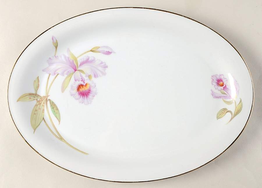 Orchid (White Background) 13" Oval Serving Platter by Tirschenreuth-1