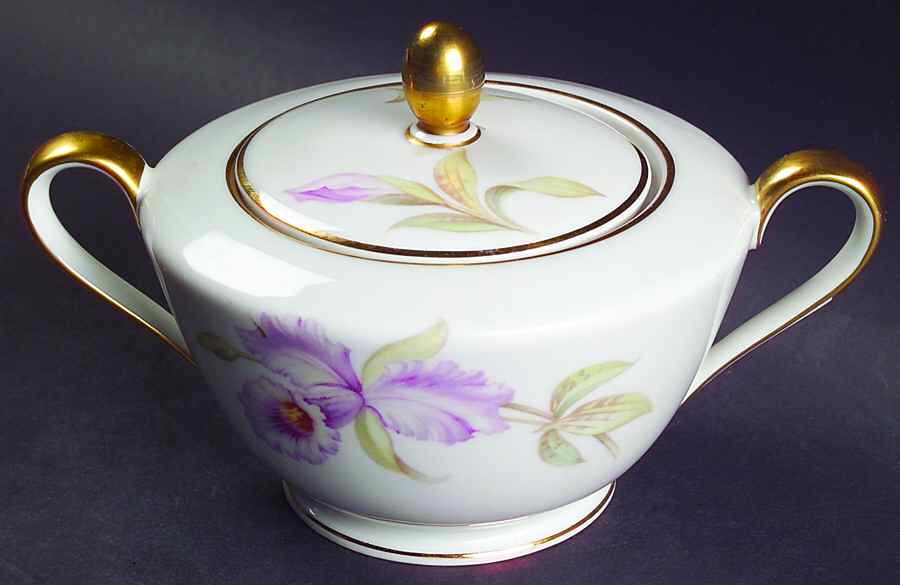Orchid (White Background) Sugar Bowl & Lid by Tirschenreuth-1