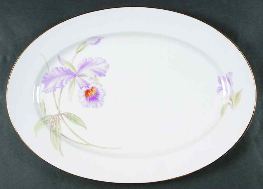Orchid (White Background) 15" Oval Serving Platter by Tirschenreuth-1