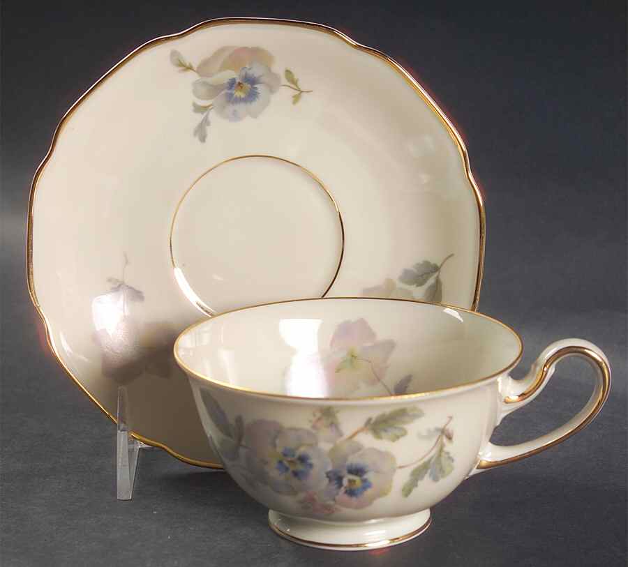 Pansy Cream Footed Cup & Saucer Set by Tirschenreuth-1