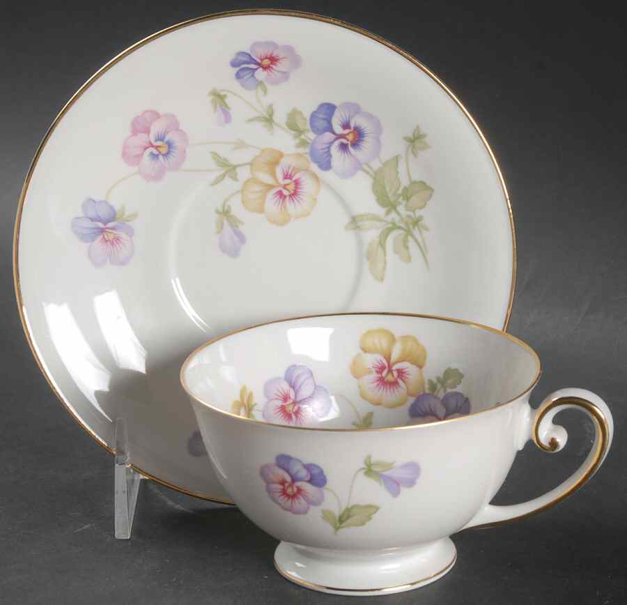 Pansy White Footed Cup & Saucer Set by Tirschenreuth-1