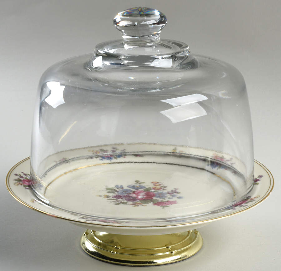 Queen's Rose Smooth #4416 6 1/2"-7 1/2" Footed Cheese Plate w/ Glass Dome HC by Tirschenreuth-1