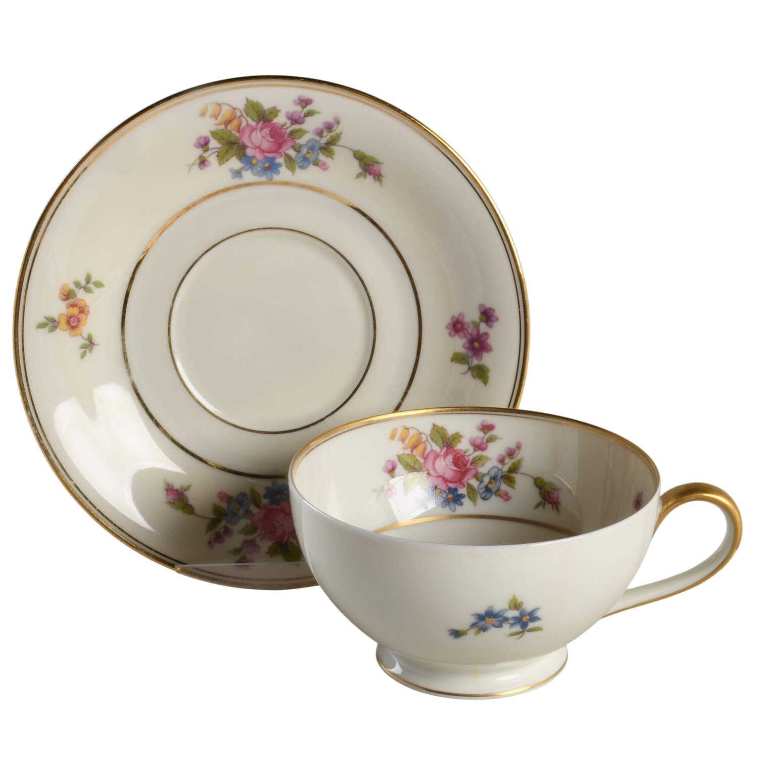 Queen's Rose Smooth #4416 Footed Cup & Saucer Set by Tirschenreuth-1