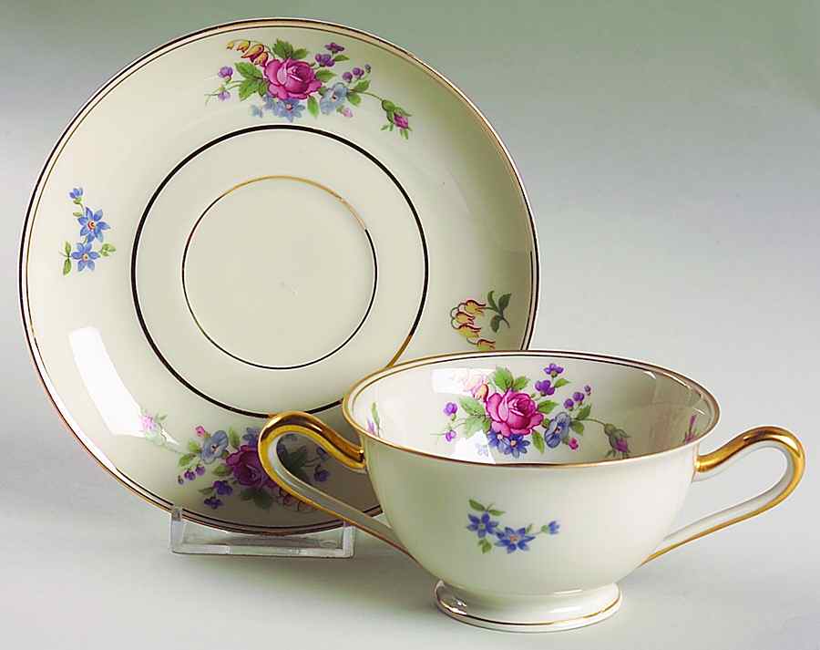 Queen's Rose Smooth #4416 Footed Bouillon Cup & Saucer by Tirschenreuth-1