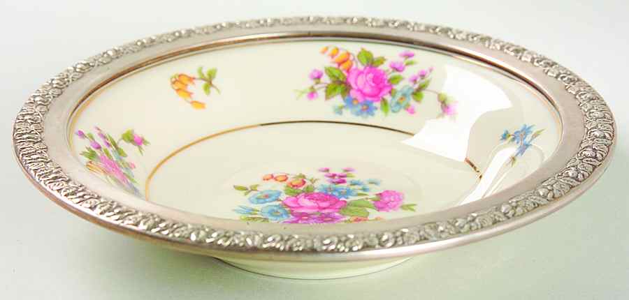 Queen's Rose Smooth #4416 Fruit/Dessert (Sauce) Bowl W/Sterling Rim by Tirschenreuth-1