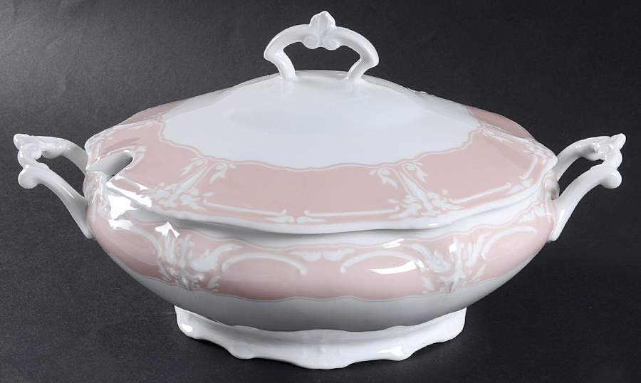 Rose (Pale Pink Color Band) Round Covered Vegetable by Tirschenreuth-1