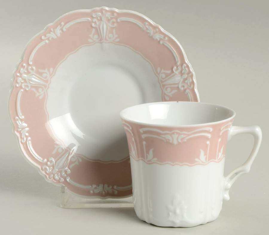 Rose (Pale Pink Color Band) Flat Demitasse Cup & Saucer Set by Tirschenreuth-1