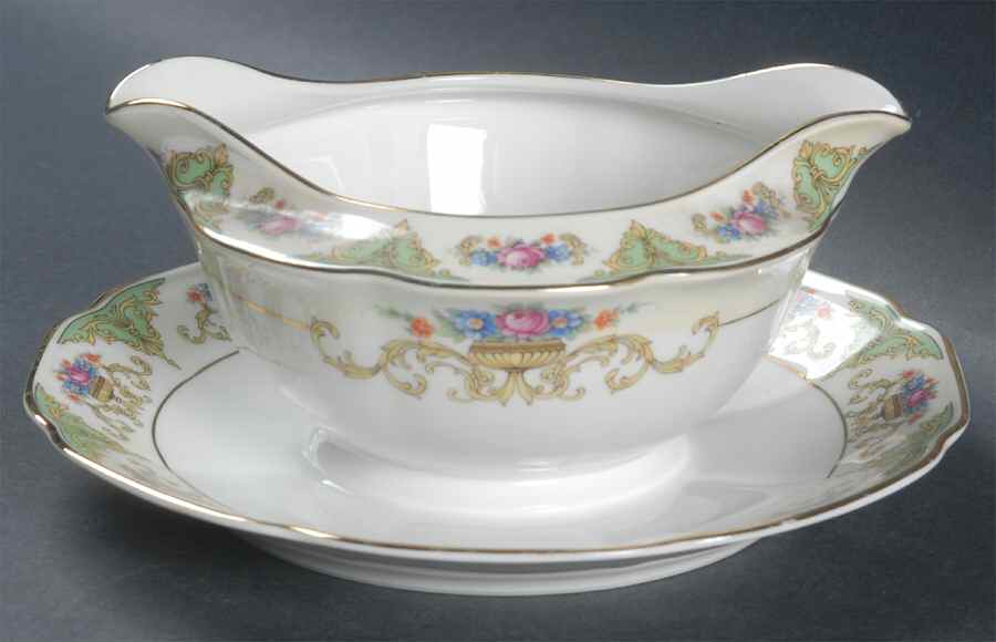 The Shannon (White Border) Gravy Boat with Attached Underplate by Tirschenreuth-1