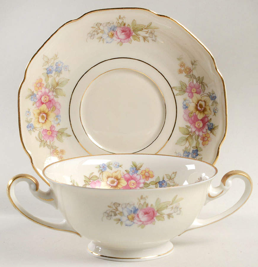 Springtime (US Zone) Footed Cream Soup Bowl & Saucer Set by Tirschenreuth-1