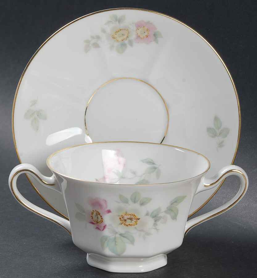 The Wild Rose Footed Bouillon Cup & Saucer by Tirschenreuth-1