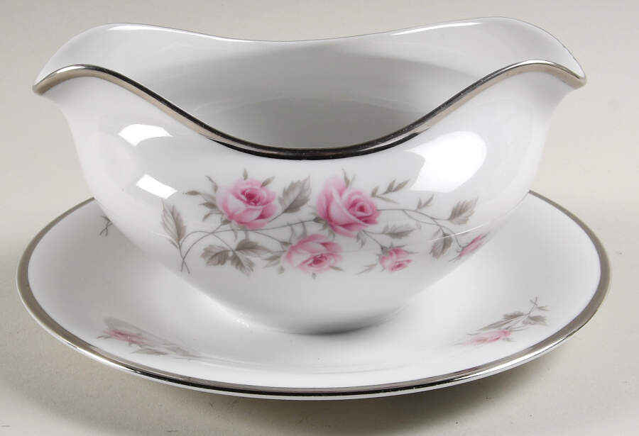 Dawn Rose (Bavaria, Germany) Gravy Boat with Attached Underplate by Towne-1