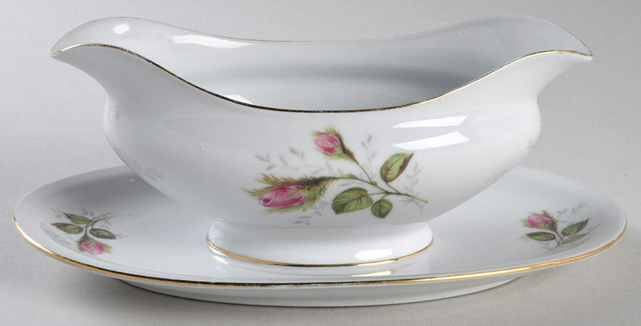 Moss Rose Gravy Boat with Attached Underplate by Towne-1