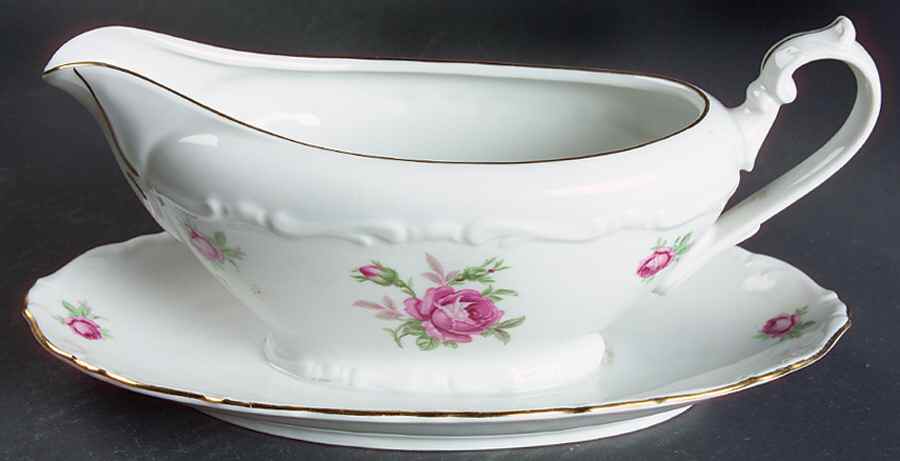 Morning Rose Gravy Boat with Attached Underplate by Toscany-1