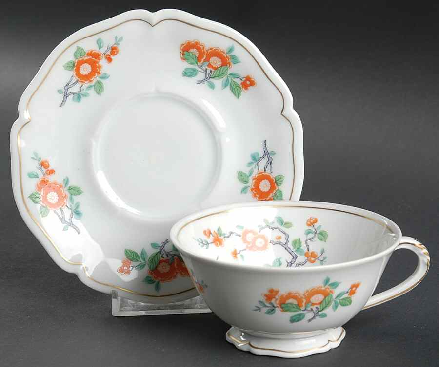 Orange Tree Footed Cup & Saucer Set by Royal Limoges-1