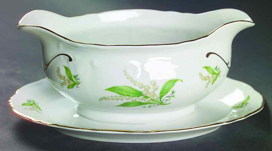 Lily of The Valley Gravy Boat with Attached Underplate by Treasure Chest-1