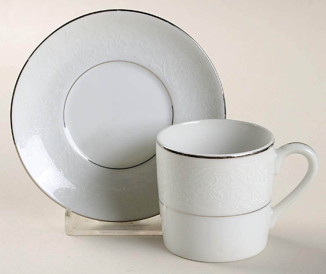 White Lace Flat Demitasse Cup & Saucer Set by Treasure Chest-1