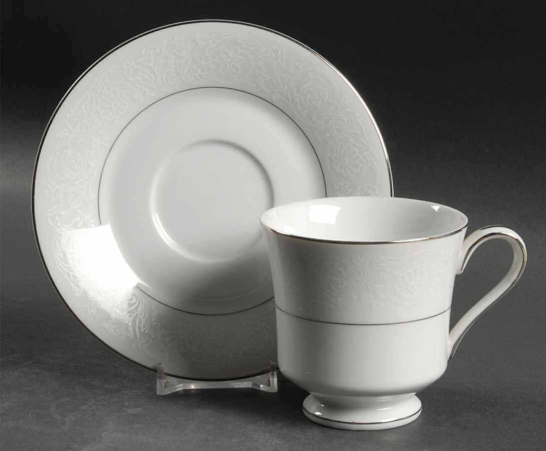 White Lace Footed Cup & Saucer Set by Treasure Chest-1