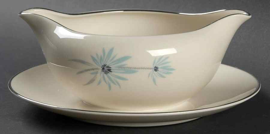 Blue Lark Gravy Boat with Attached Underplate by Triomphe-1