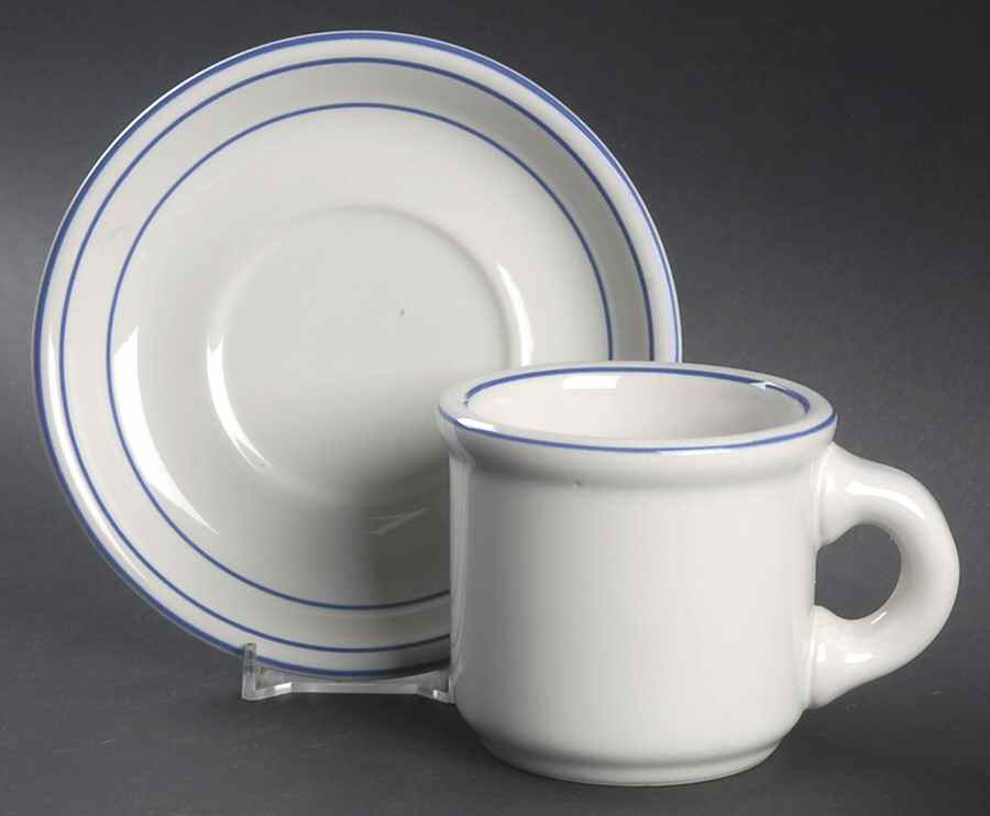 Galaxy Blue Banded Flat Cup & Saucer Set by Trend Pacific-1