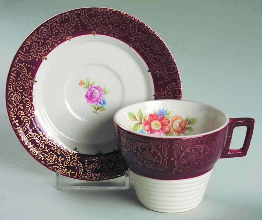 Meissen Rose Red Flat Demitasse Cup & Saucer Set by Limoges-American-1