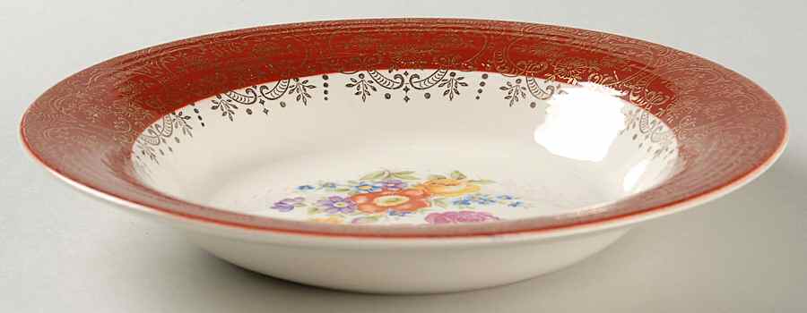 Meissen Rose Red Rim Soup Bowl by Limoges-American-1