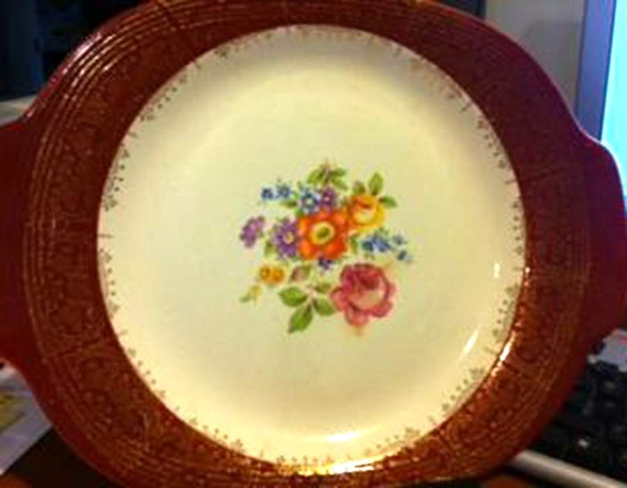 Meissen Rose Red Handled Cake Plate by Limoges-American-1