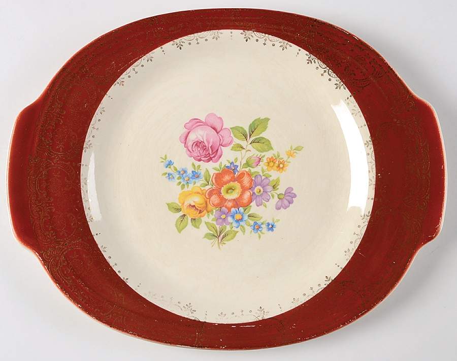 Meissen Rose Red 12" Oval Serving Platter by Limoges-American-1