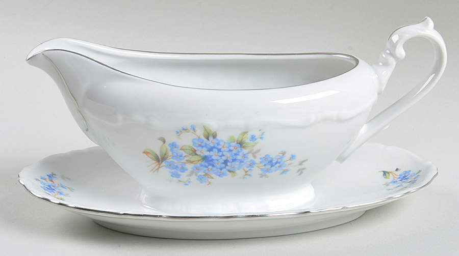 Forget Me Nots Gravy Boat with Attached Underplate by Toscport-1